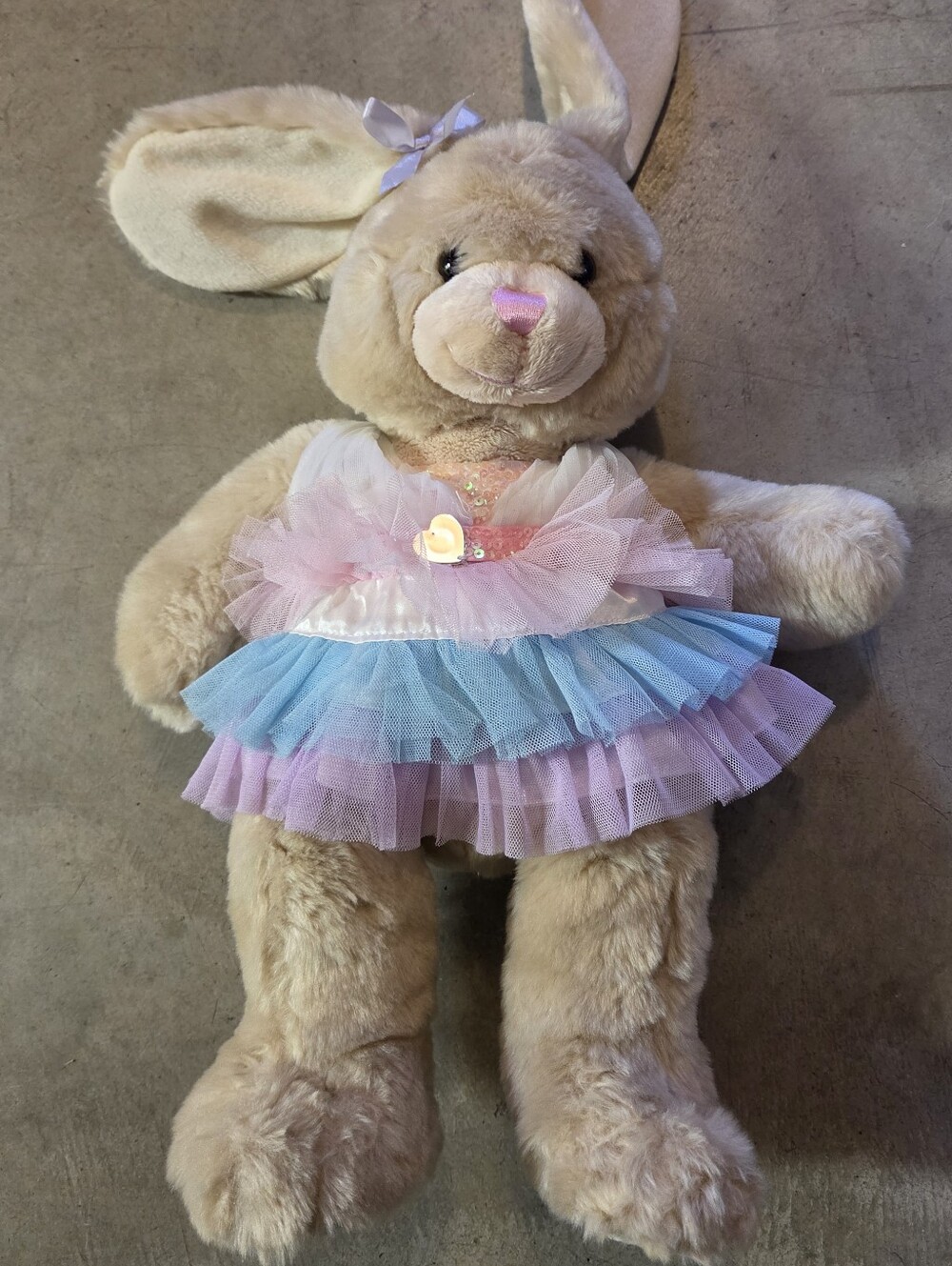 Build A Bear Vanilla Cream Bunny Plush with Pink & Blue Tutu